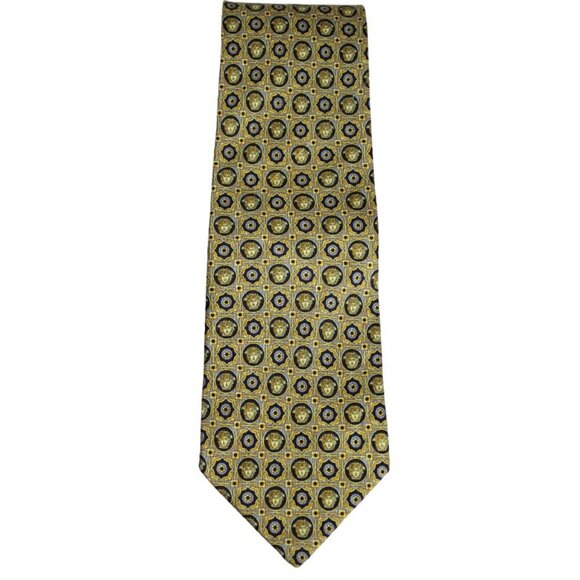 GIANNI VERSACE Rare Vintage, Medusa Print Gold, Grey & Black Neck Tie 3.75" Wide - Picture 5 of 8